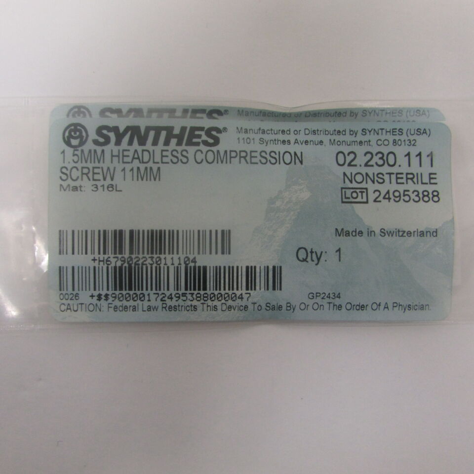02.230.111 - SYNTHES - 1.5mm headless compression screw 11mm, () - ( Expiry Date: EACH )