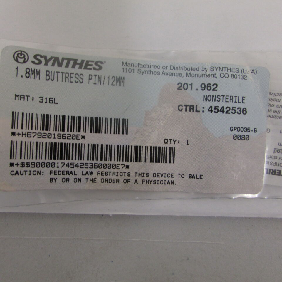 201.962 - SYNTHES - 1.8mm buttress pin/12mm, () - ( Expiry Date: EACH )