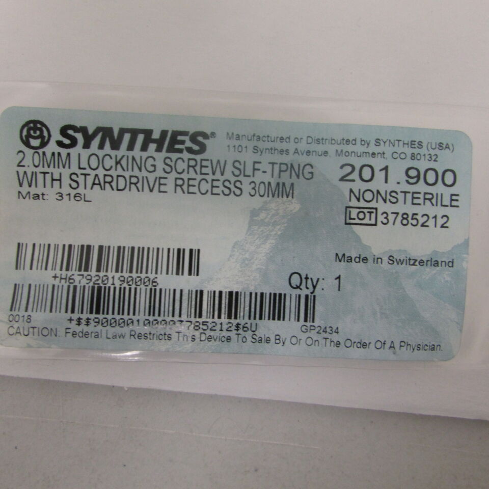 201.9 - SYNTHES - 2.0mm locking screw slf-tpng with stardrive recess 30mm, () - ( Expiry Date: EACH )