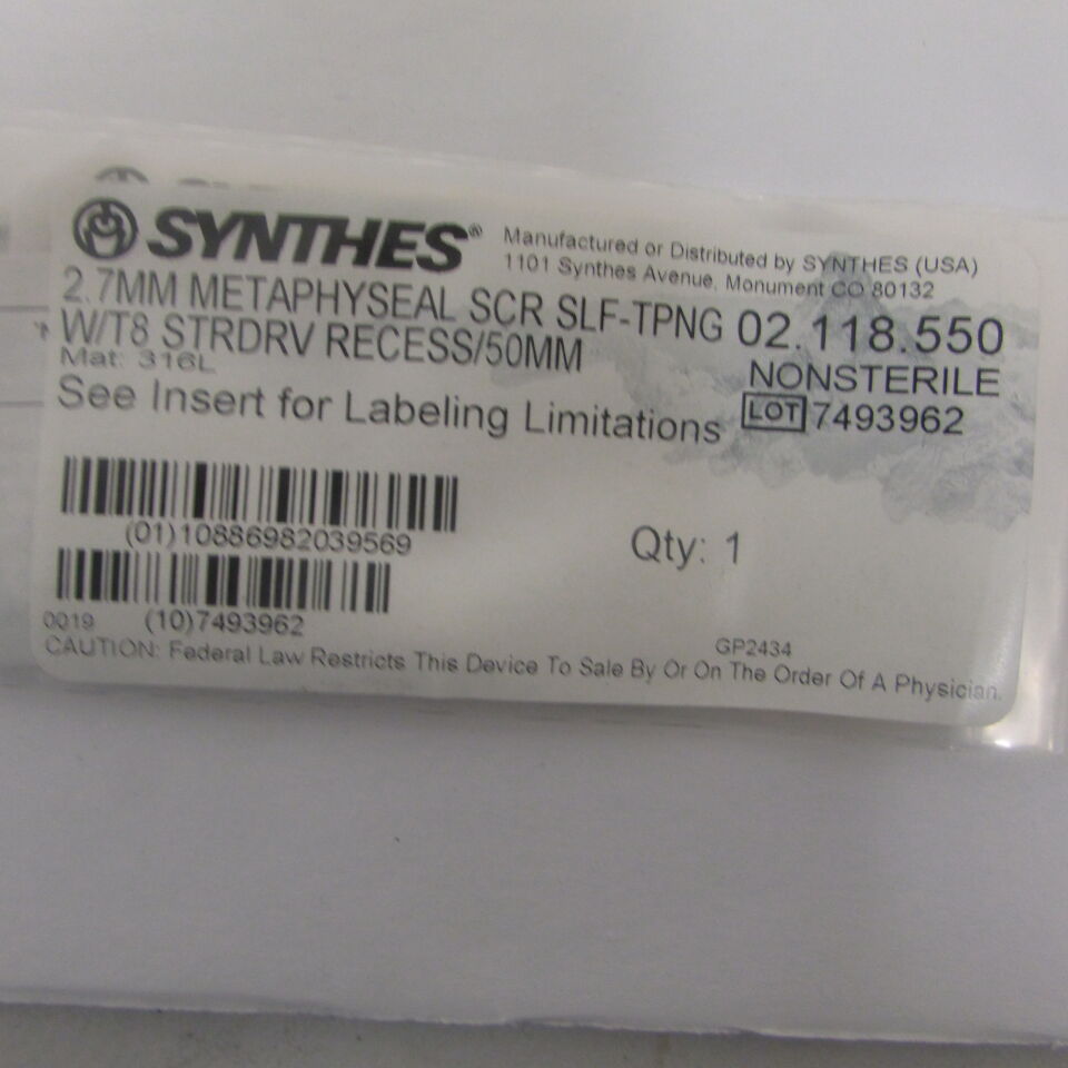 02.118.550 - SYNTHES - 2.7mm metaphyseal scr slf-tpng w/t8 strdrv recess/50mm, () - ( Expiry Date: EACH )