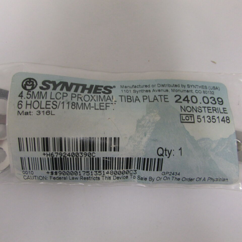 240.039 - SYNTHES - 4.5mm lcp proximal tibia plate 6 h 118 mm left, () - ( Expiry Date: EACH )