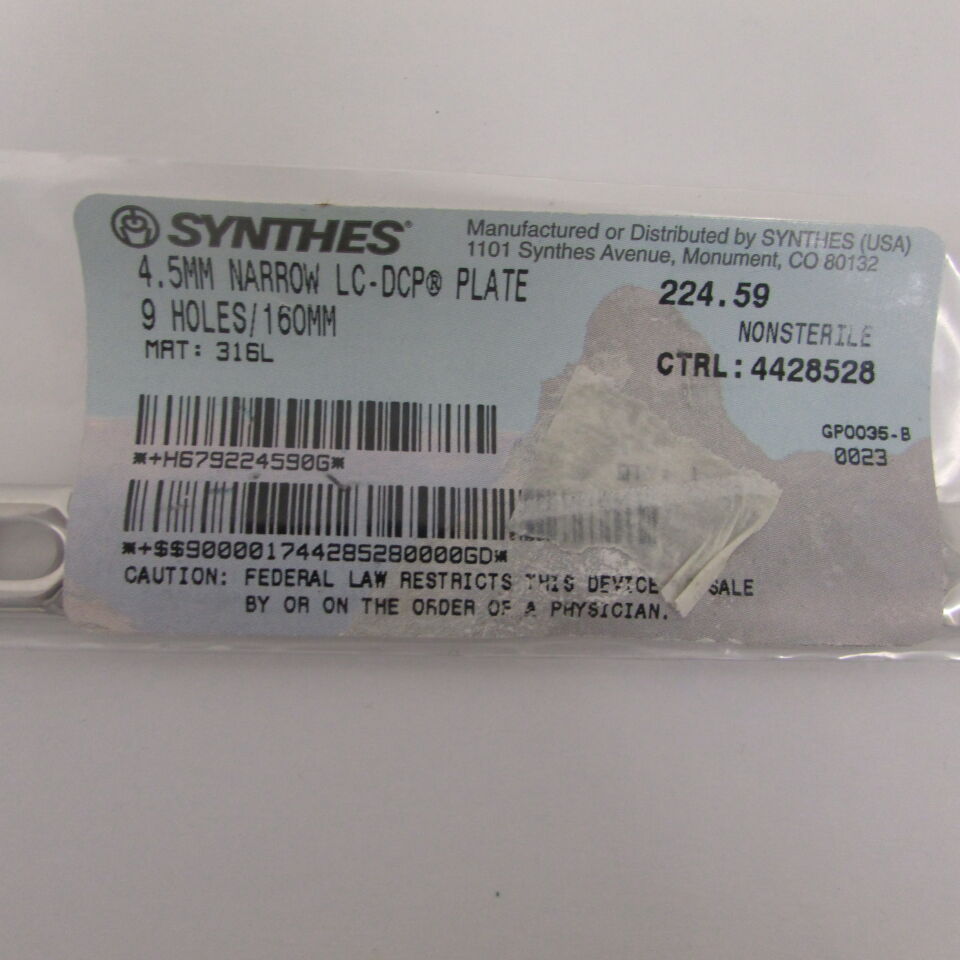 224.59 - SYNTHES - 4.5mm narrow lc-dcp plate 9 holes/160mm, () - ( Expiry Date: EACH )