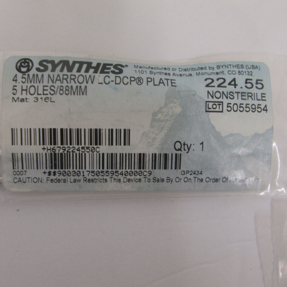 224.55 - SYNTHES - 4.5mm narrow lcp plate 5 hls, () - ( Expiry Date: EACH )