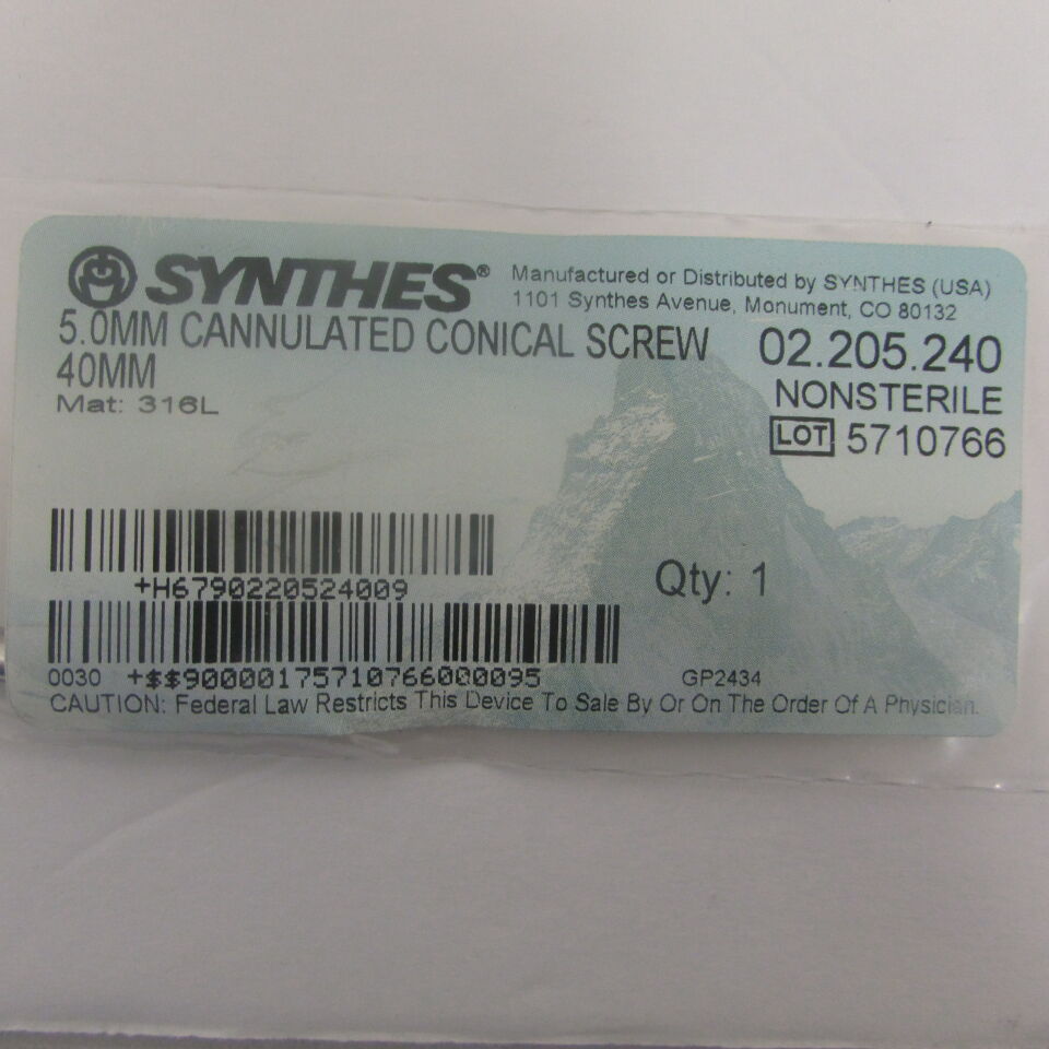 02.205.240 - SYNTHES - 5.0mm cannulated conical screw 40mm, () - ( Expiry Date: EACH )