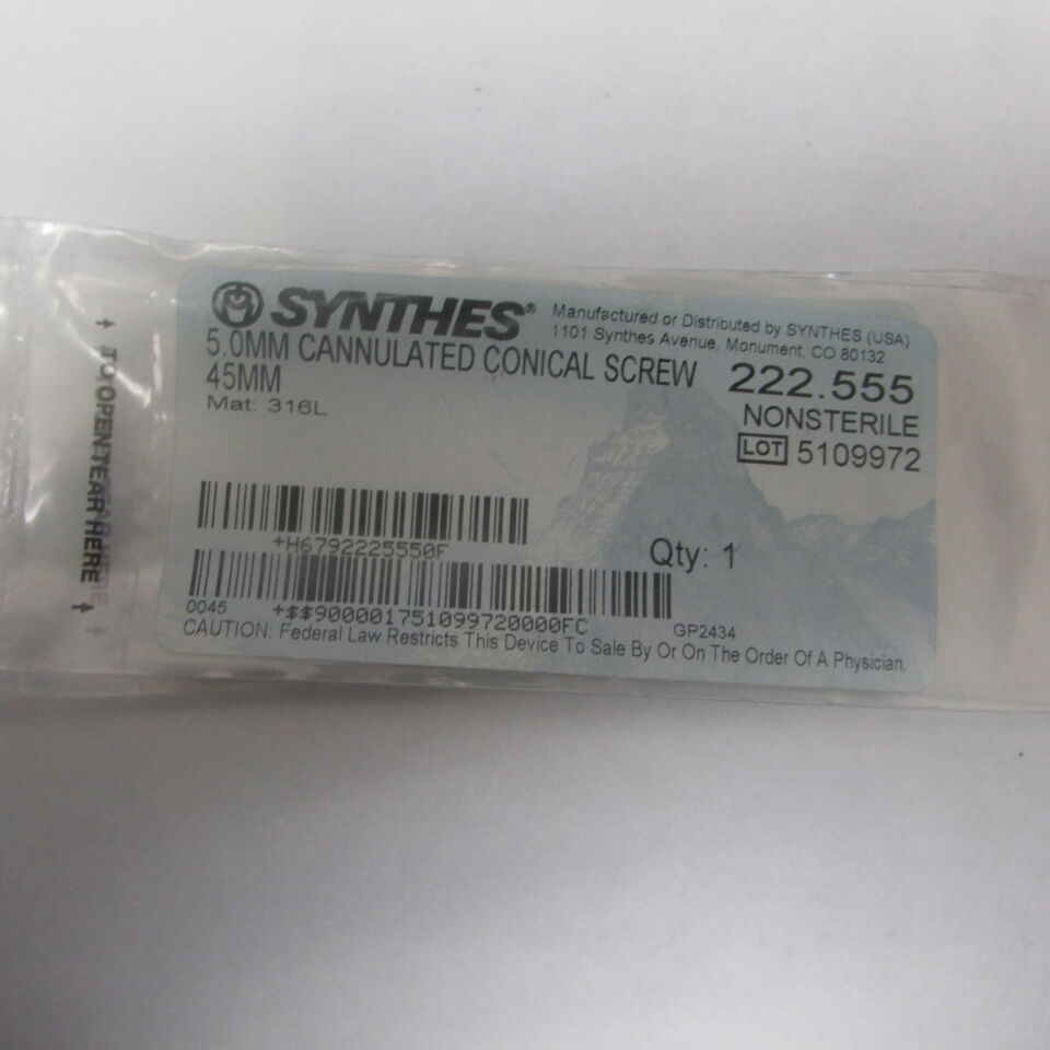 222.555 - SYNTHES - 5.0mm cannulated conical screw 45mm, () - ( Expiry Date: EACH )