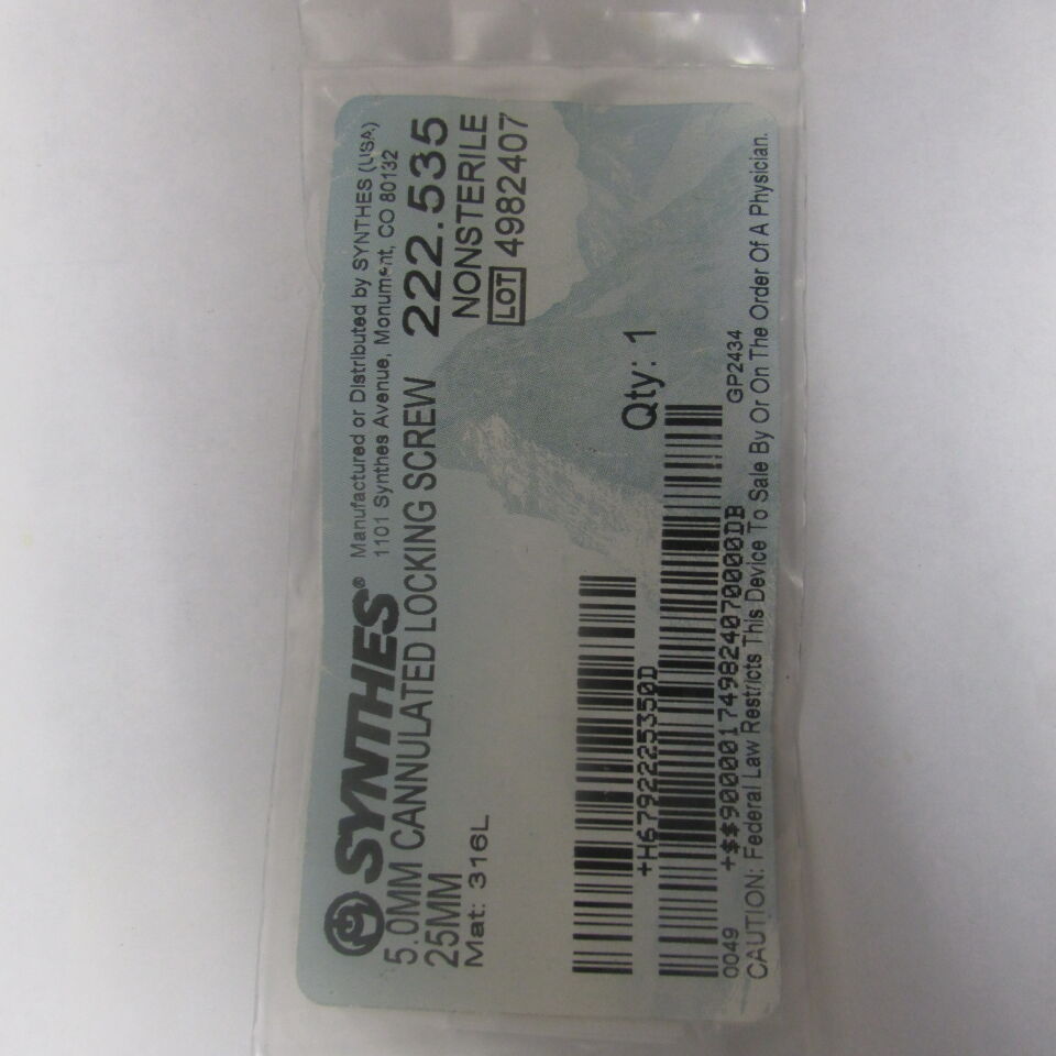 222.535 - SYNTHES - 5.0mm cannulated locking screw 25mm, () - ( Expiry Date: EACH )