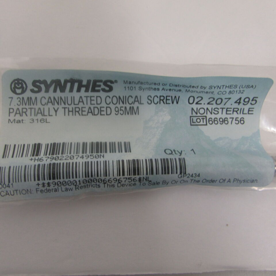 02.207.495 - SYNTHES - 7.3mm cannulated conical screw partially threaded 95mm, () - ( Expiry Date: EACH )
