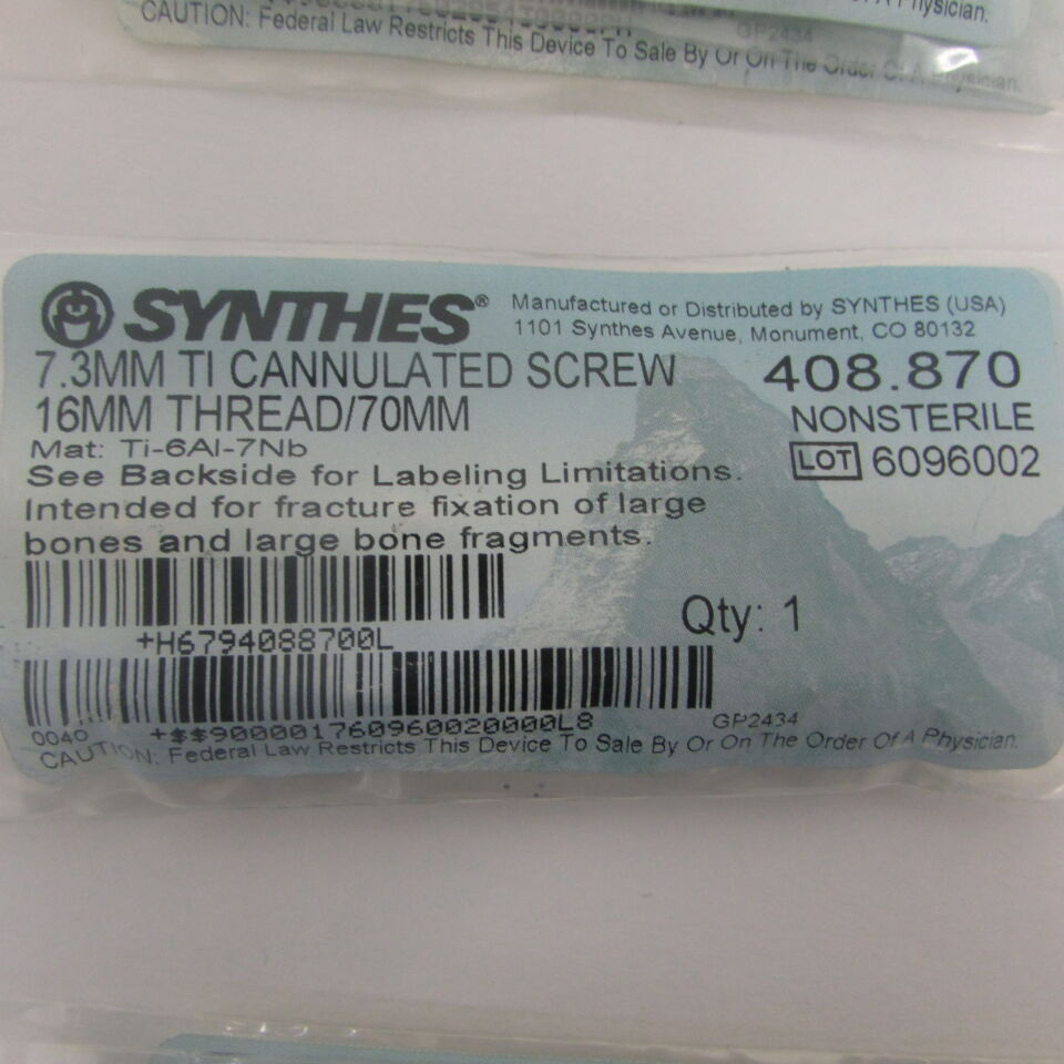 408.87 - SYNTHES - 7.3mm ti cannulated screw 16mm thread 70mm, () - ( Expiry Date: EACH )