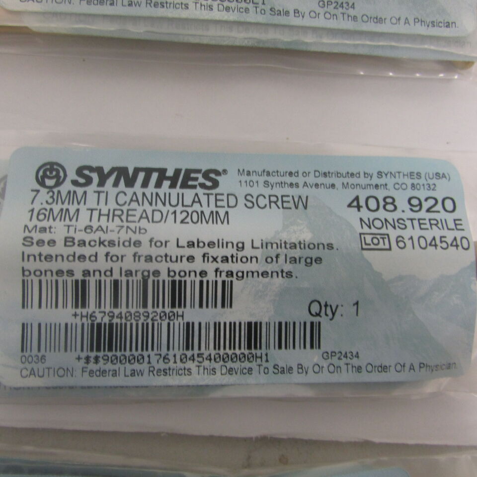408.92 - SYNTHES - 7.3mm ti cannulated screw 16mm thread/120mm, () - ( Expiry Date: EACH )