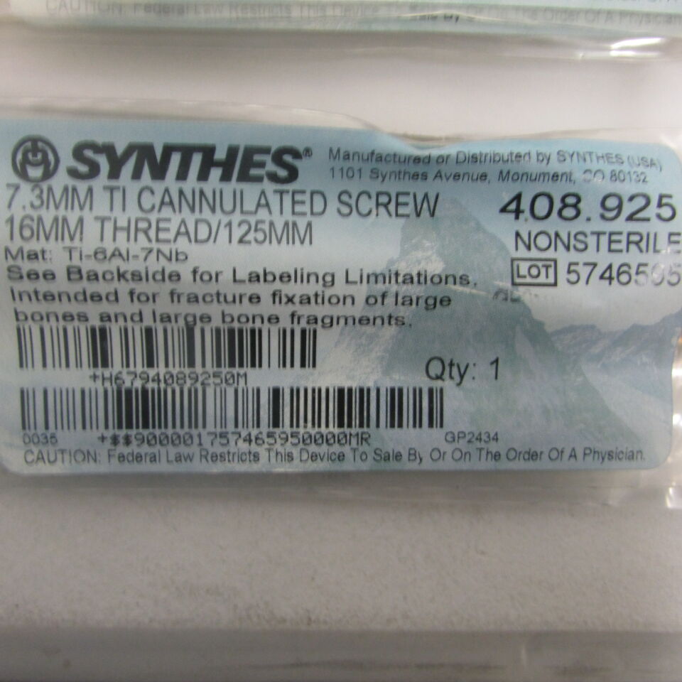 408.925 - SYNTHES - 7.3mm ti cannulated screw 16mm thread/125mm, () - ( Expiry Date: EACH )