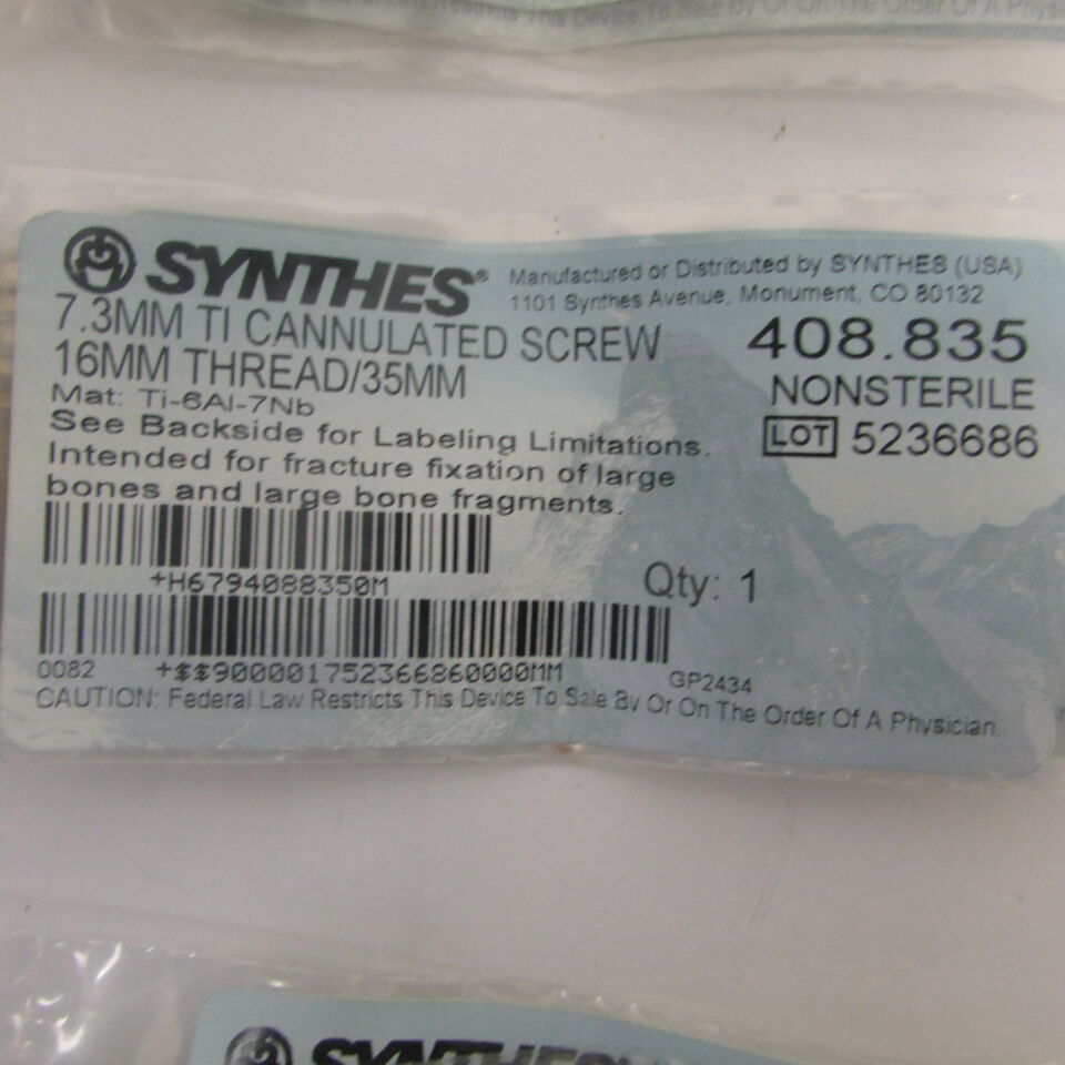 408.835 - SYNTHES - 7.3mm ti cannulated screw 16mm thread/35mm, () - ( Expiry Date: EACH )