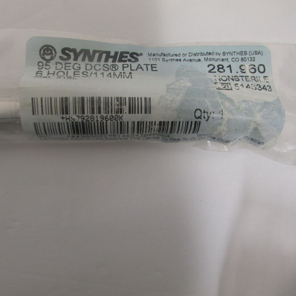 281.96 - SYNTHES - 95 deg dcs plate 6 holes/114mm, () - ( Expiry Date: EACH )