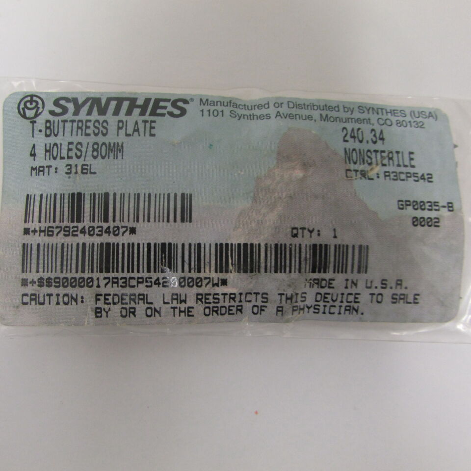 240.34 - SYNTHES - t-buttress plate 4 holes/80mm, () - ( Expiry Date: EACH )
