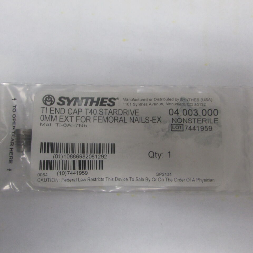 04.003.000 - SYNTHES - ti end cap t40 stardrive 0mm ext for femoral nails-ex, () - ( Expiry Date: EACH )