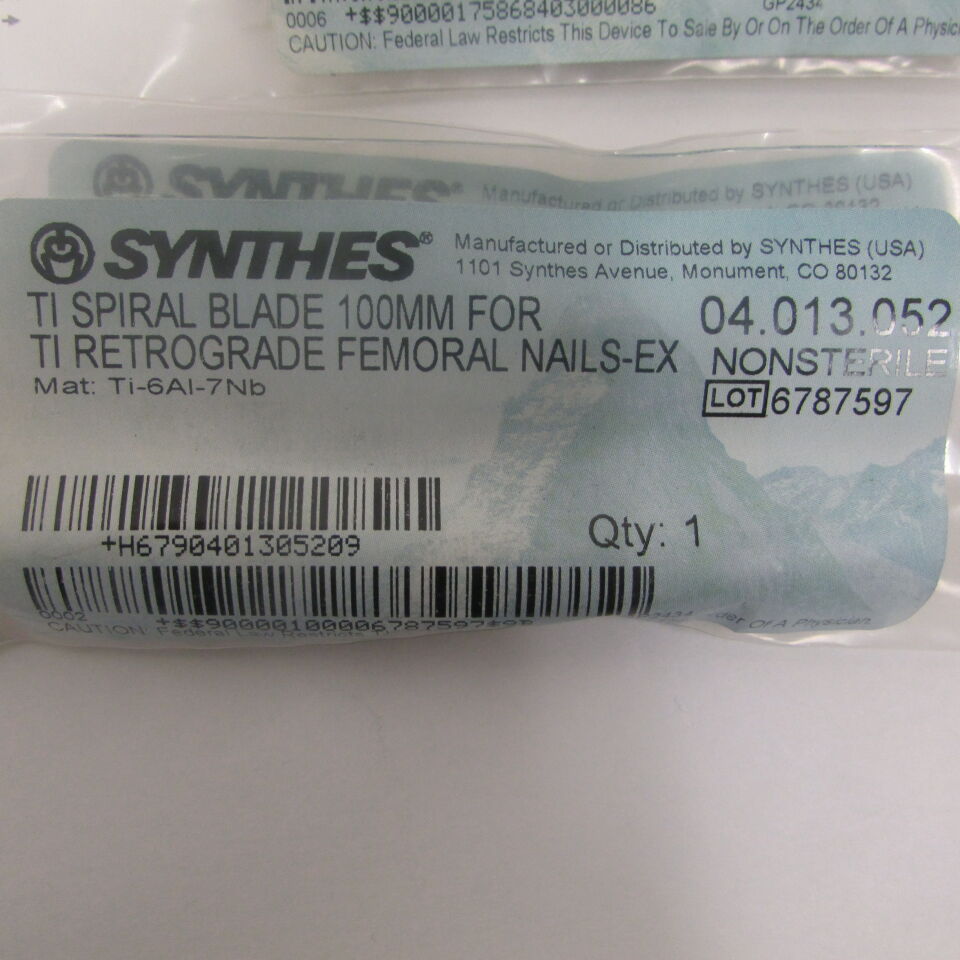 04.013.052 - SYNTHES - ti spiral blade 100mm for ti retrograde femoral nails-ex, () - ( Expiry Date: EACH )