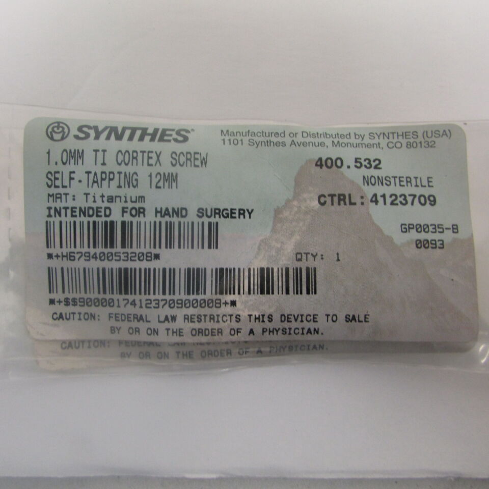 400.532 - SYNTHES - 1.0mm ti cortex screw self-tapping 12mm (intended for hand surgery), () - ( Expiry Date: EACH )