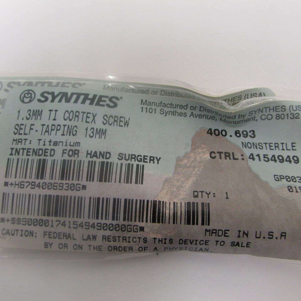 400.693 - SYNTHES - 1.3mm ti cortex screw self-tapping 13mm (intended for hand surgery), () - ( Expiry Date: EACH )
