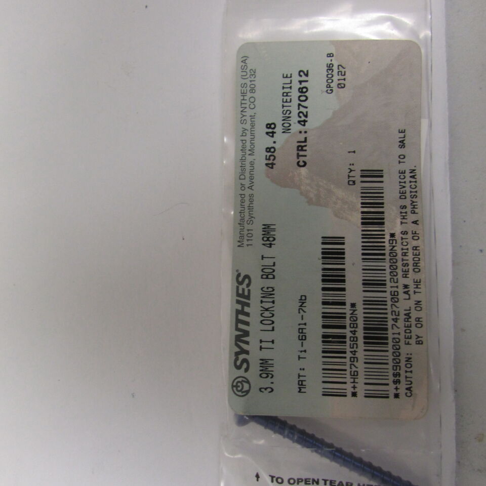 458.48 - SYNTHES - 3.9mm ti locking bolt 48mm, () - ( Expiry Date: EACH )