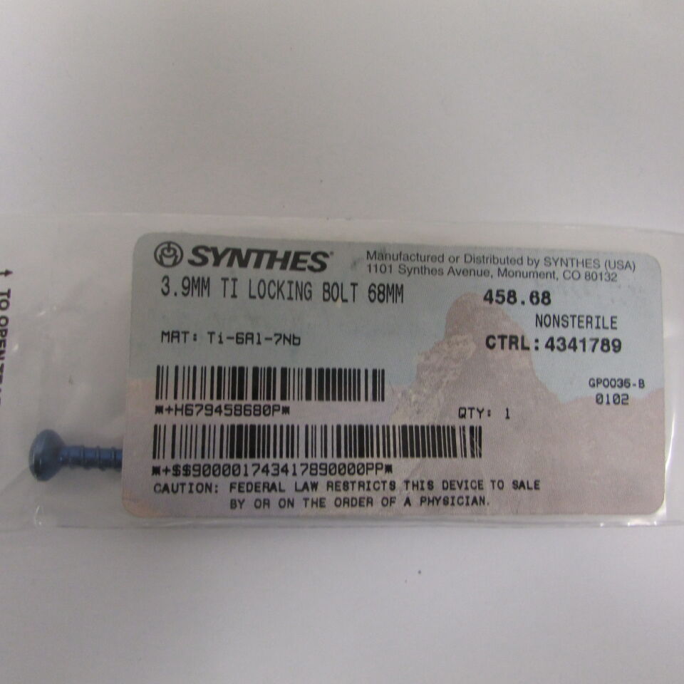 458.68 - SYNTHES - 3.9mm ti locking bolt 68mm, () - ( Expiry Date: EACH )