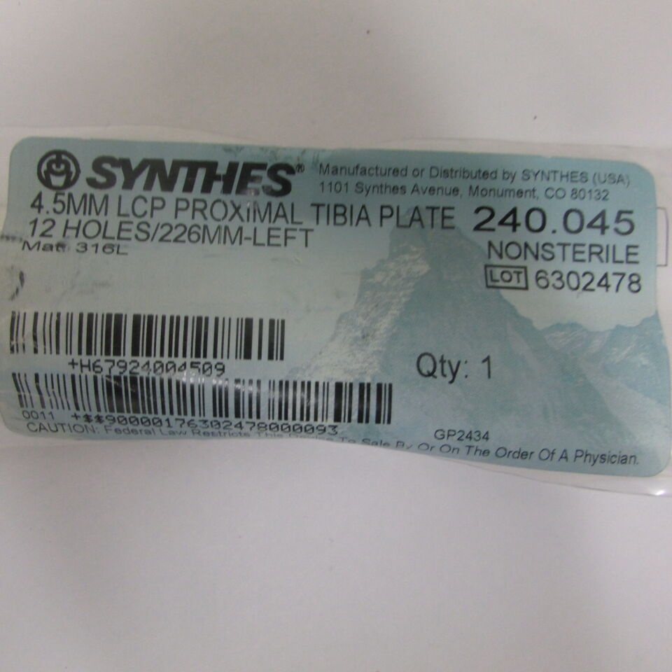 240.045 - SYNTHES - 4.5mm lcp proximal tibia plate 12 holes/226mm-left, () - ( Expiry Date: EACH )