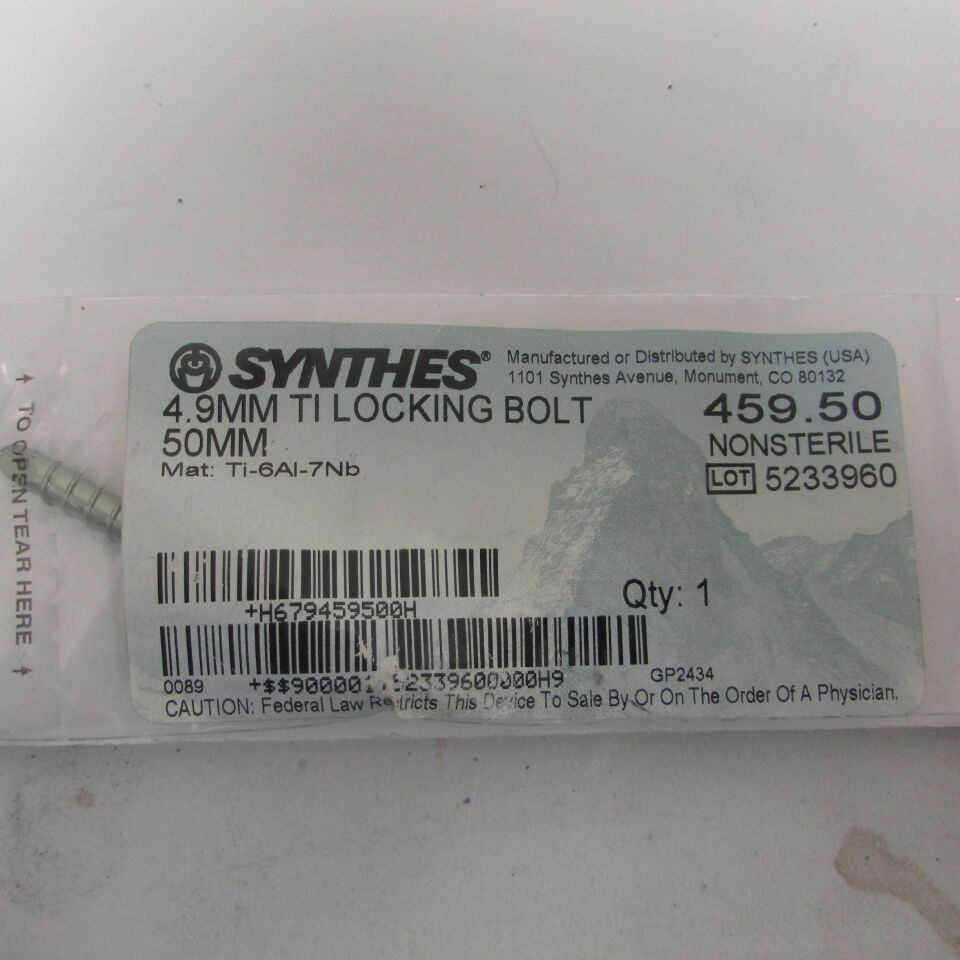 459.5 - SYNTHES - 4.9mm ti locking bolt 50mm, () - ( Expiry Date: EACH )