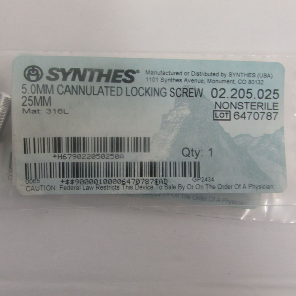 02.205.025 - SYNTHES - 5.0mm cannulated locking screw, 25mm, () - ( Expiry Date: EACH )