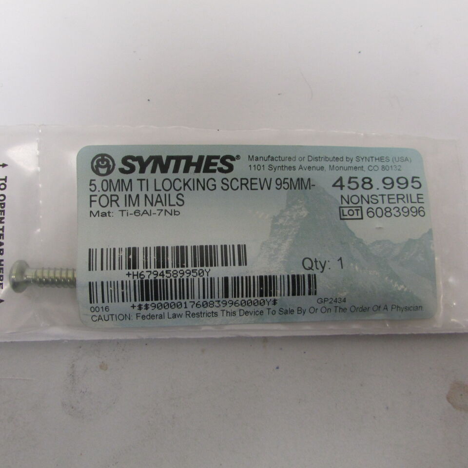 458.995 - SYNTHES - 5.0mm ti locking screw 95mm-for im nails, () - ( Expiry Date: EACH )