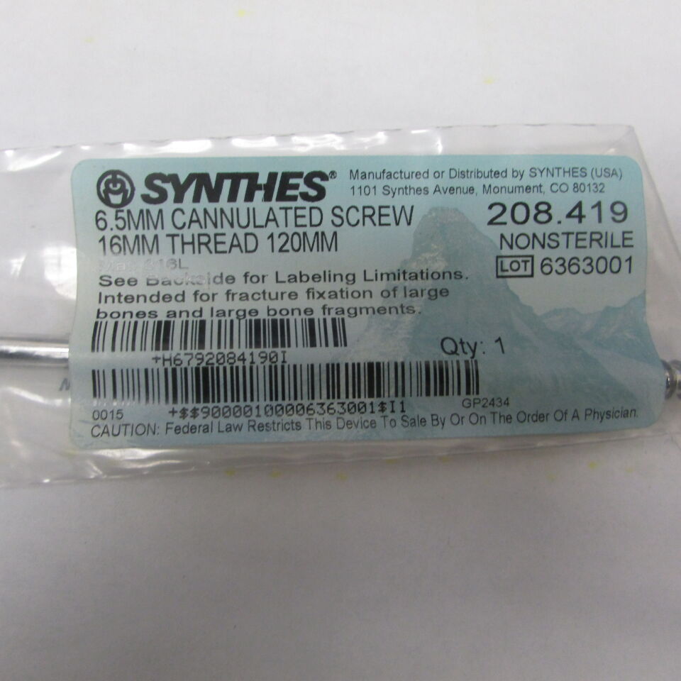 208.419 - SYNTHES - 6.5mm cannulated screw, 16mm thread, 120mm, () - ( Expiry Date: EACH )