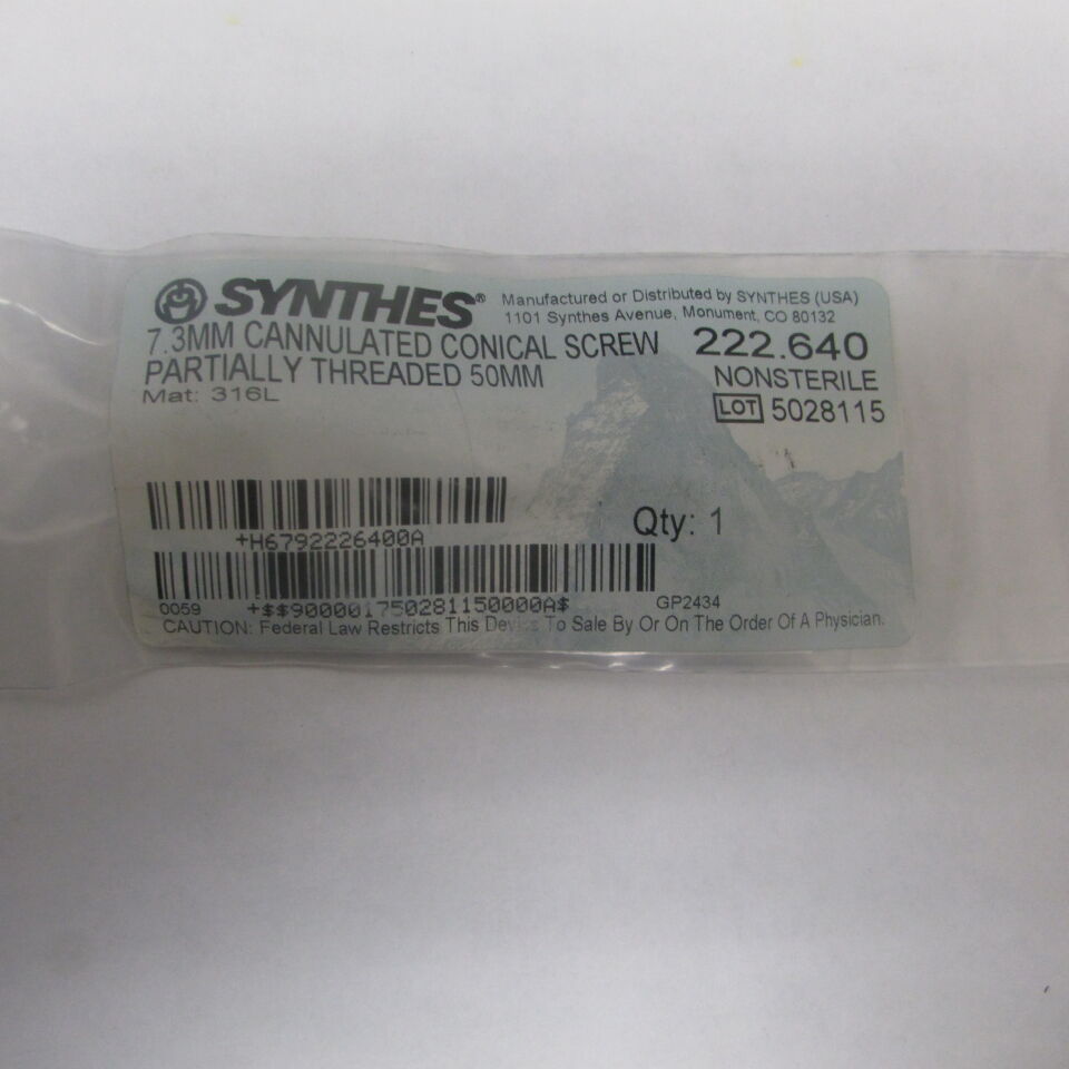 222.64 - SYNTHES - 7.3 cannulated conical screw partially threaded 50mm , () - ( Expiry Date: EACH )