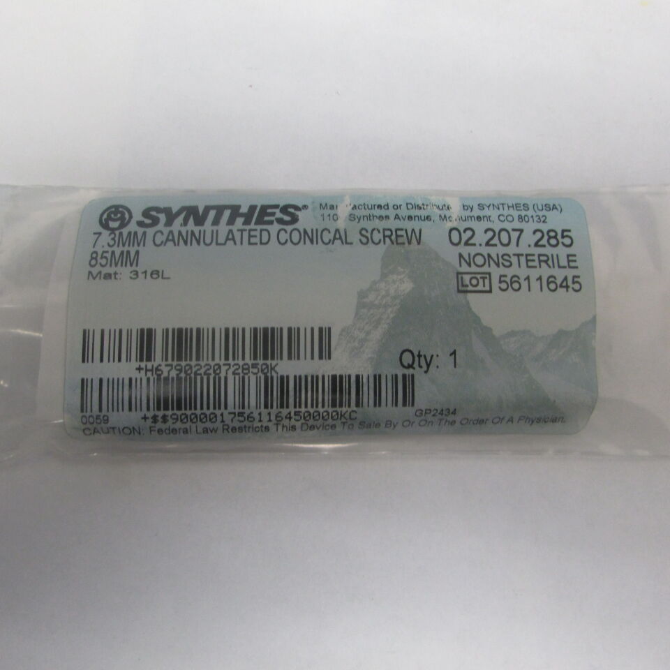 02.207.285 - SYNTHES - 7.3mm cannulated conical screw 85mm, () - ( Expiry Date: EACH )