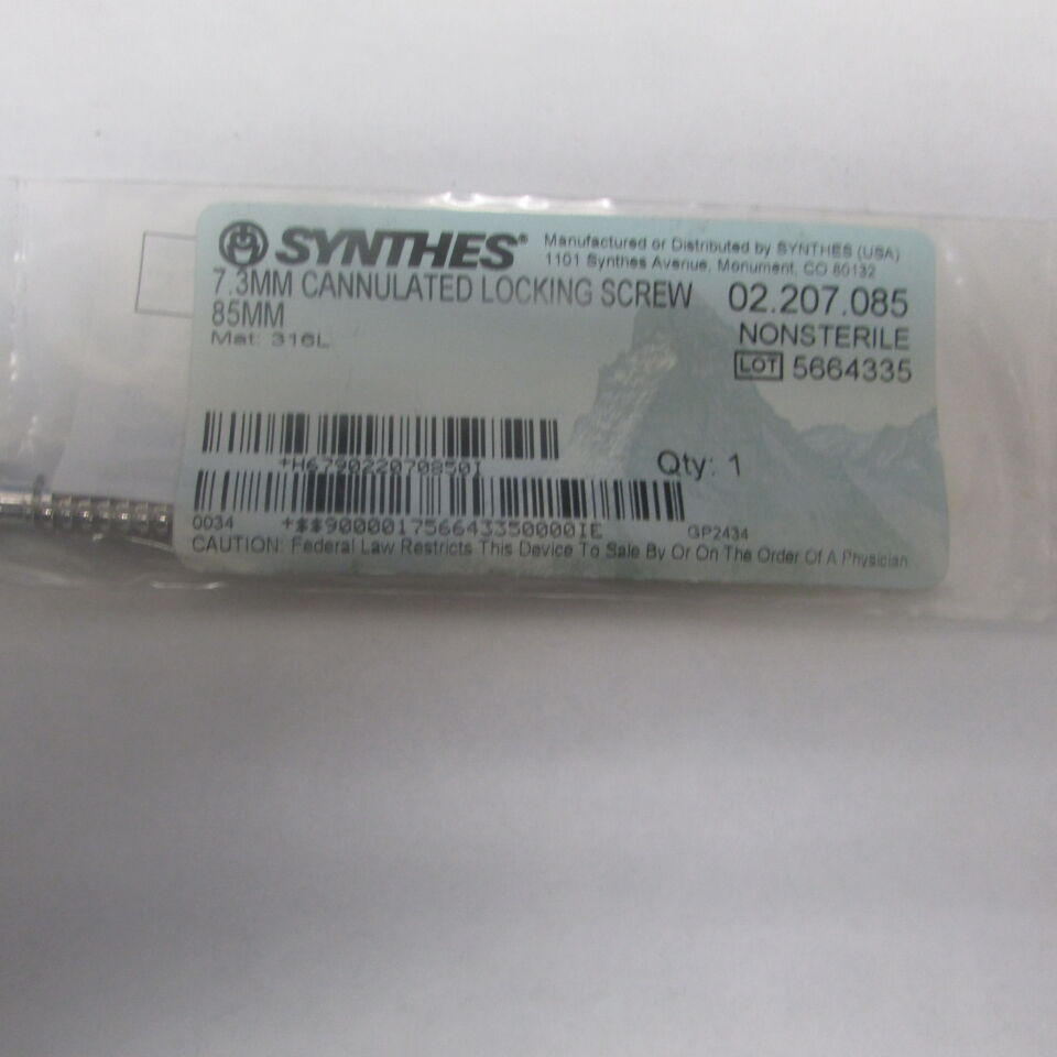 02.207.085 - SYNTHES - 7.3mm cannulated locking screw 85mm, () - ( Expiry Date: EACH )