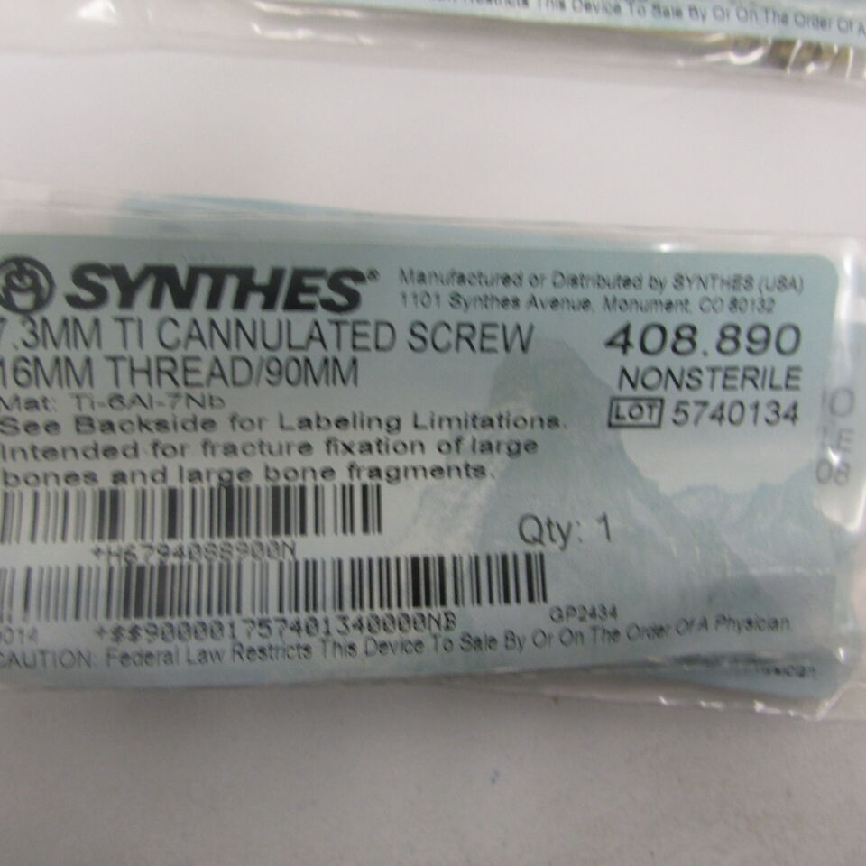 408.89 - SYNTHES - 7.3mm ti cannulated screw 16mm thread/90mm, () - ( Expiry Date: EACH )