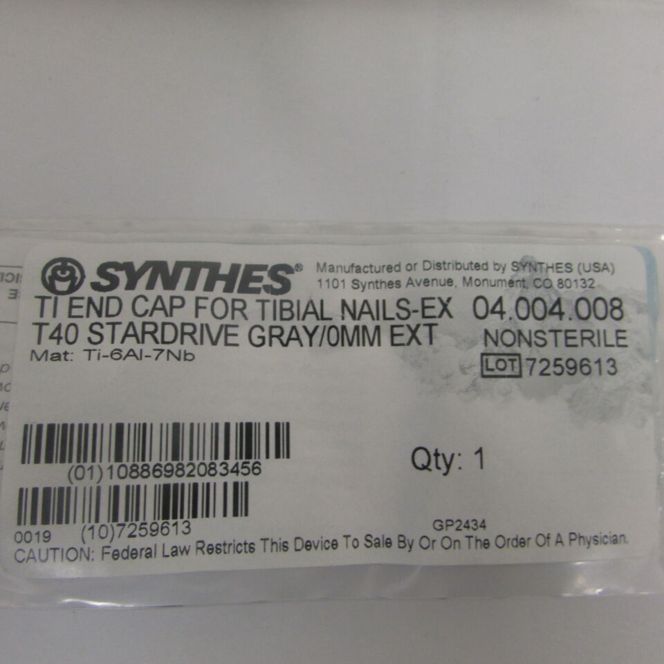 04.004.008 - SYNTHES - ti end cap for tibial nails-ex t40 stardrive gray/0mm ext, () - ( Expiry Date: EACH )
