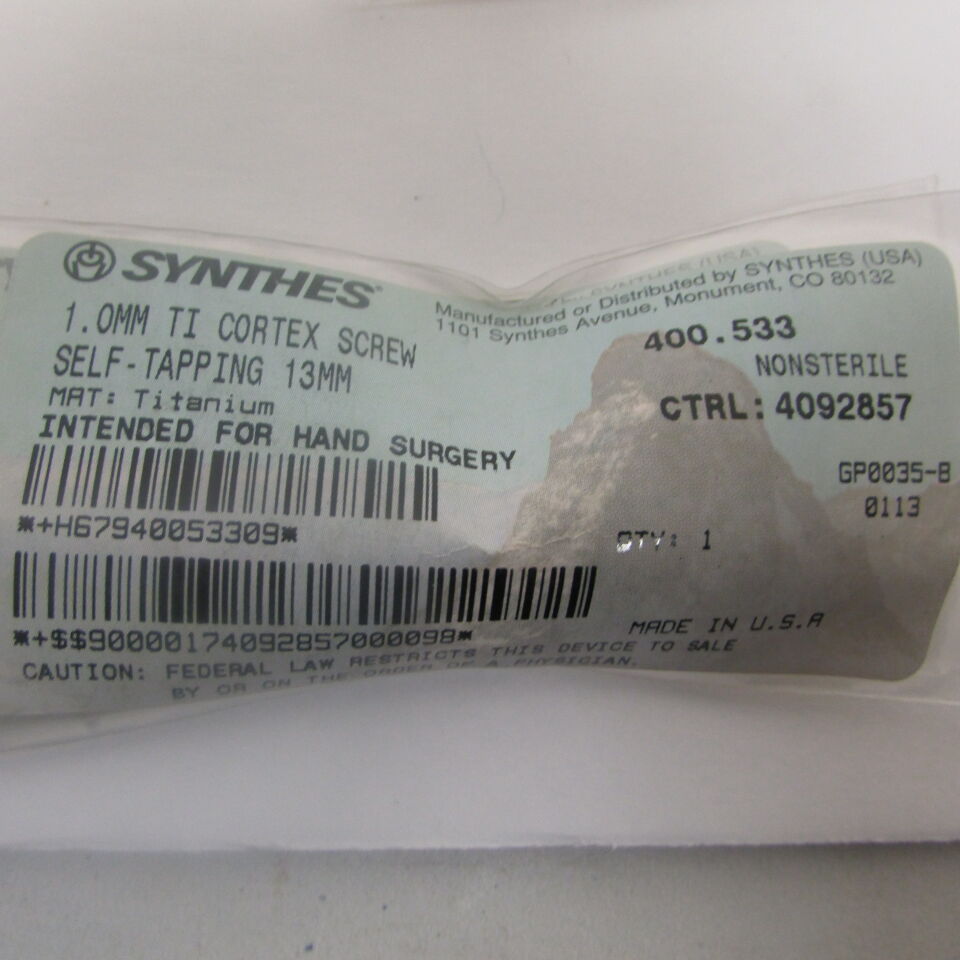 400.533 - SYNTHES - 1mm ti cortex screw self tapping 13mm, () - ( Expiry Date: EACH )