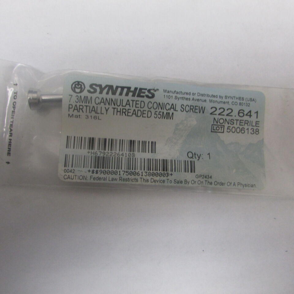 222.641 - SYNTHES - 7.3 cannulated conical screw partially threaded 55mm, () - ( Expiry Date: EACH )