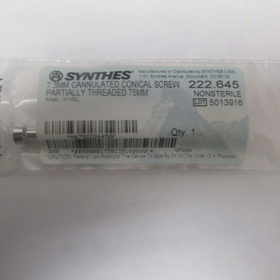 222.645 - SYNTHES - 7.3mm cannulated conical screw partially threaded 75mm, () - ( Expiry Date: EACH )