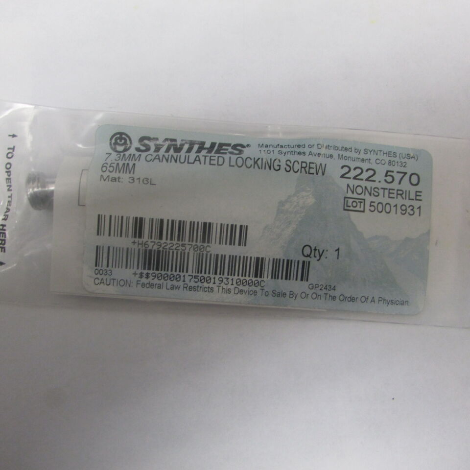 222.57 - SYNTHES - 7.3mm cannulated locking screw 65mm, () - ( Expiry Date: EACH )