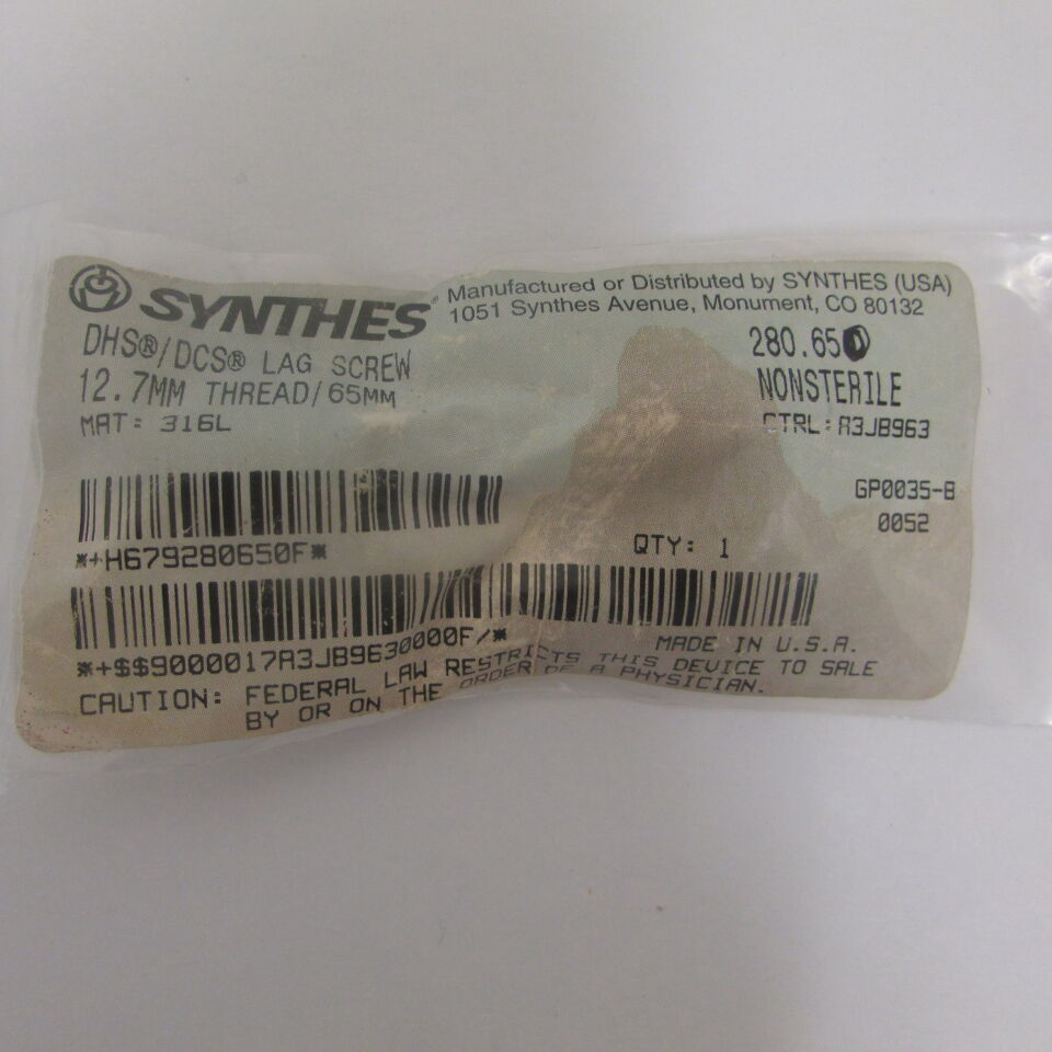 280.65 - SYNTHES - dhs/dcs lag screw 12.7mm thread/65mm, () - ( Expiry Date: EACH )