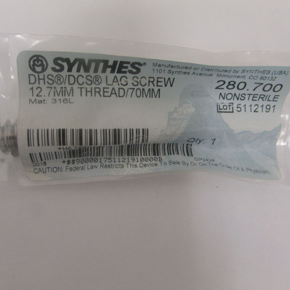 280.7 - SYNTHES - dhs/dcs lag screw 12.7mm thread/70mm, () - ( Expiry Date: EACH )