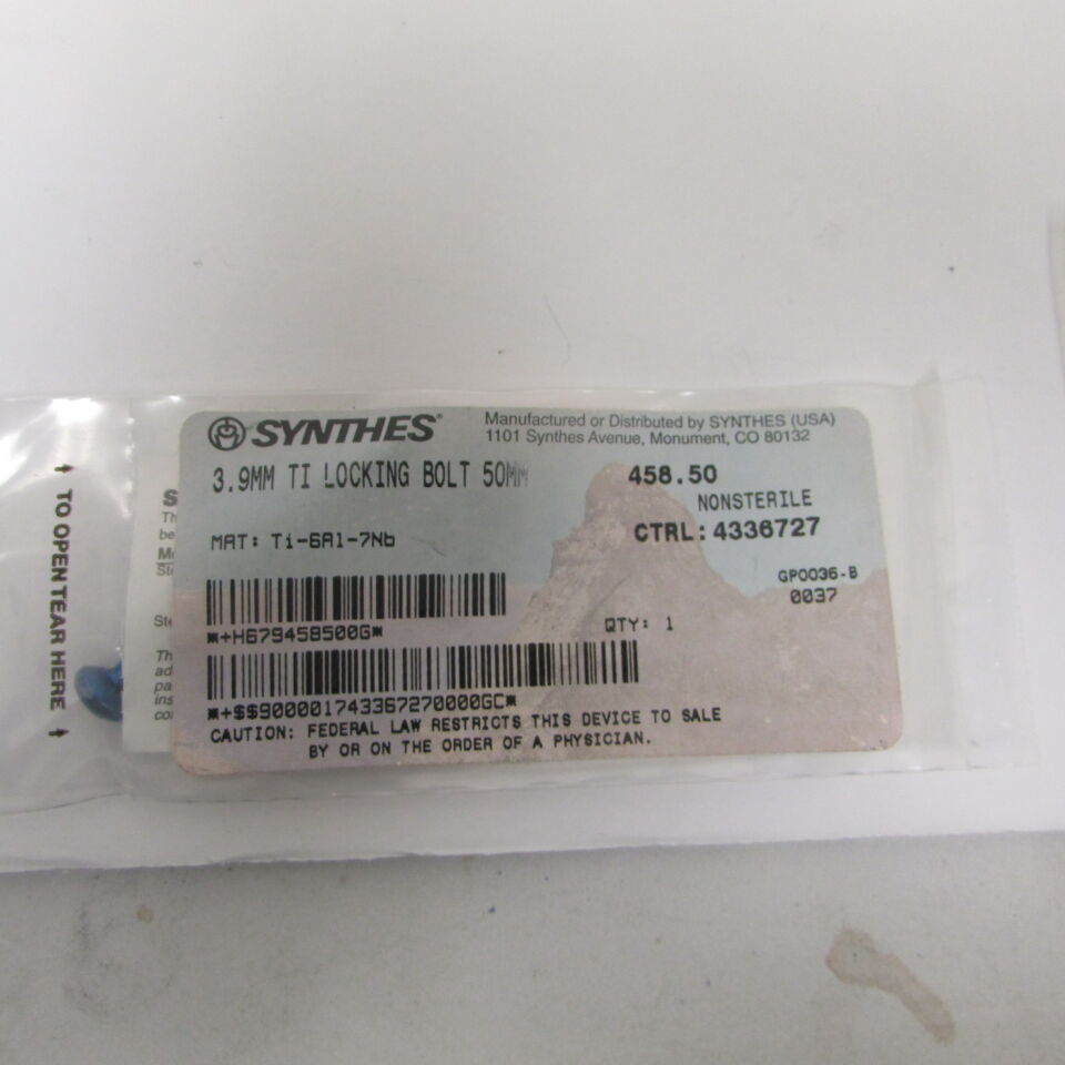 458.5 - SYNTHES - 3.9mm ti locking bolt 50mm, () - ( Expiry Date: EACH )