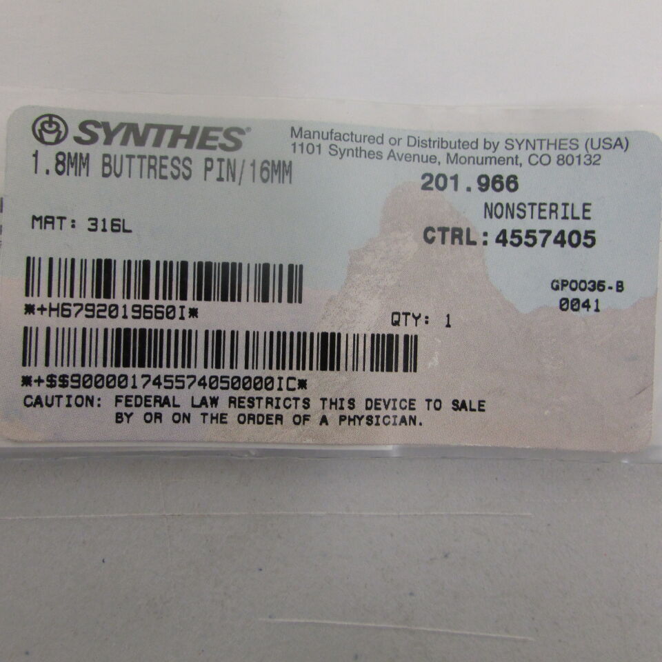 201.966 - SYNTHES - 1.8mm buttress pin/16mm, () - ( Expiry Date: EACH )