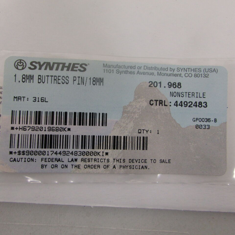 201.968 - SYNTHES - 1.8mm buttress pin/18mm, () - ( Expiry Date: EACH )