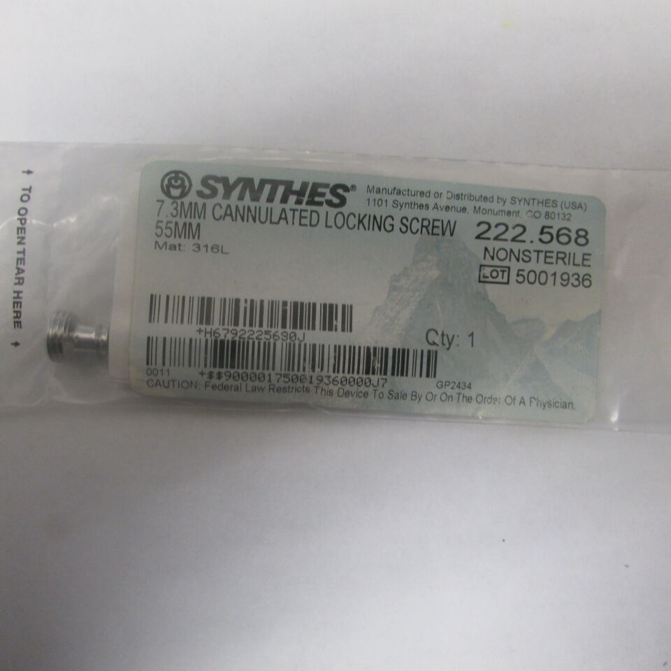 222.568 - SYNTHES - 7.3mm cannulated locking screw 55mm, () - ( Expiry Date: EACH )