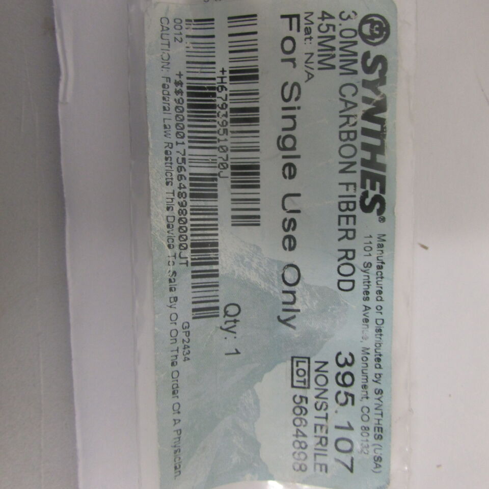 395.107 - SYNTHES - 3.0mm carbon fiber rod 45mm, () - ( Expiry Date: EACH )