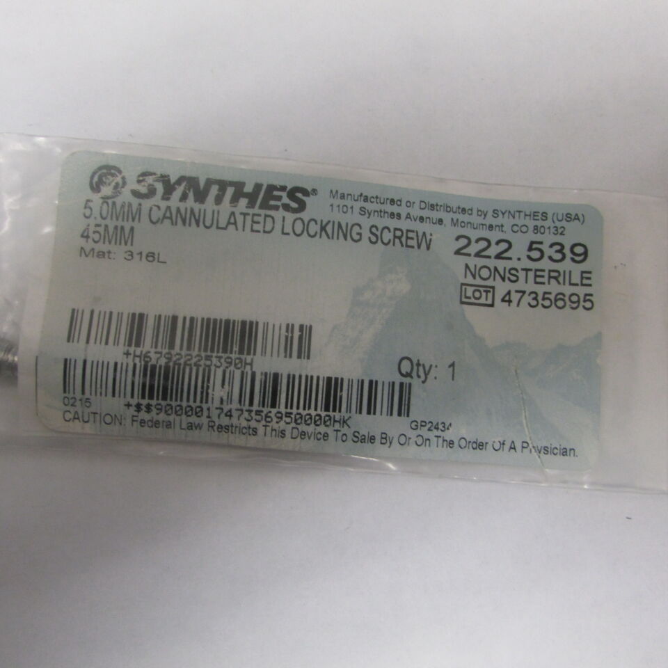 222.539 - SYNTHES - 5.0mm cannulated locking screw 45mm, () - ( Expiry Date: EACH )