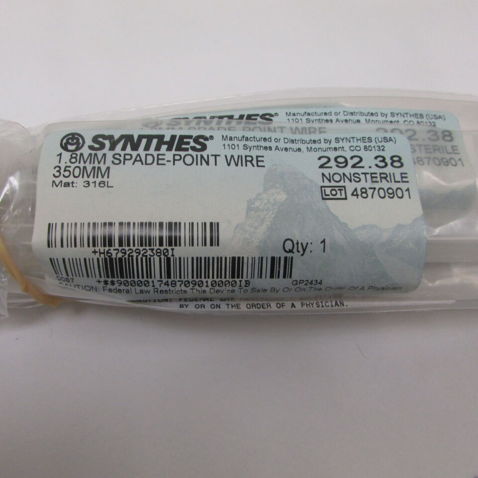 292.38 - SYNTHES - 1.8mm spade-point wire 350mm, () - ( Expiry Date: EACH )