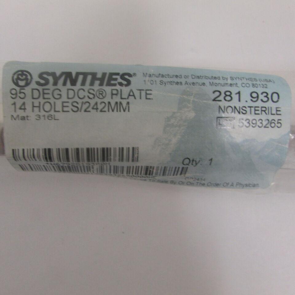 281.93 - SYNTHES - 95 deg dcs plate 14 holes/242mm, () - ( Expiry Date: EACH )