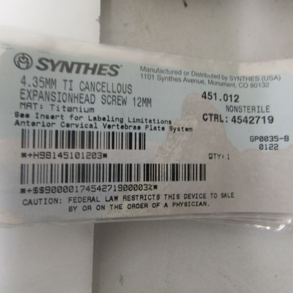 451.012 - SYNTHES - 4.35mm ti cancellous expansionhead screw, 12mm, () - ( Expiry Date: EACH )