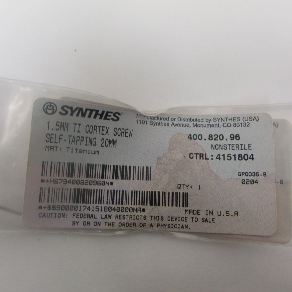 400.820.96 - SYNTHES - 1.5mm ti cortex screw self-tapping 20mm, () - ( Expiry Date: EACH )