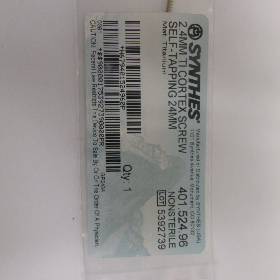 401.524.96 - SYNTHES - 2.4mm ti cortex screw self-tapping 24mm, () - ( Expiry Date: EACH )